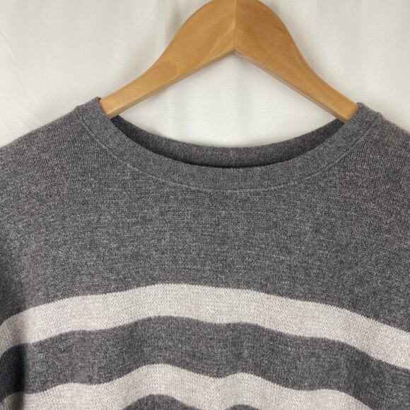 VKOO Women's 100% Cashmere Striped 1/2 Sleeve Blouse Top Shirt Gray Round Neck S - Picture 2 of 7